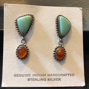 Sterling Silver Turquoise/Amber Earrings-NWT